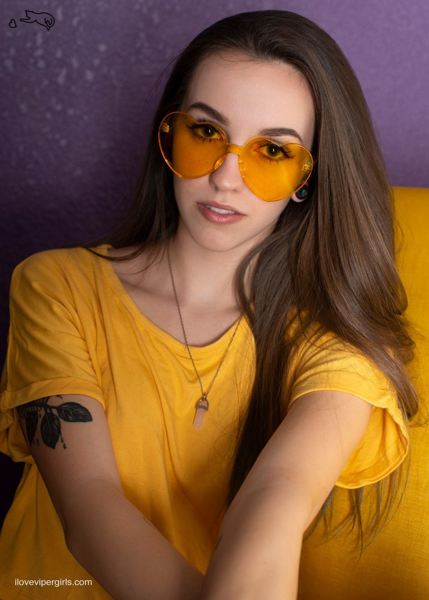 ilovevipergirls.com,ViperGirl Haley, Yellow Chair Series. Nude, Yellow heart glasses,Topless,#vipergirlhaley,Tattoo Girls, #ILVG #ilovevipergirls,#fiftyshades