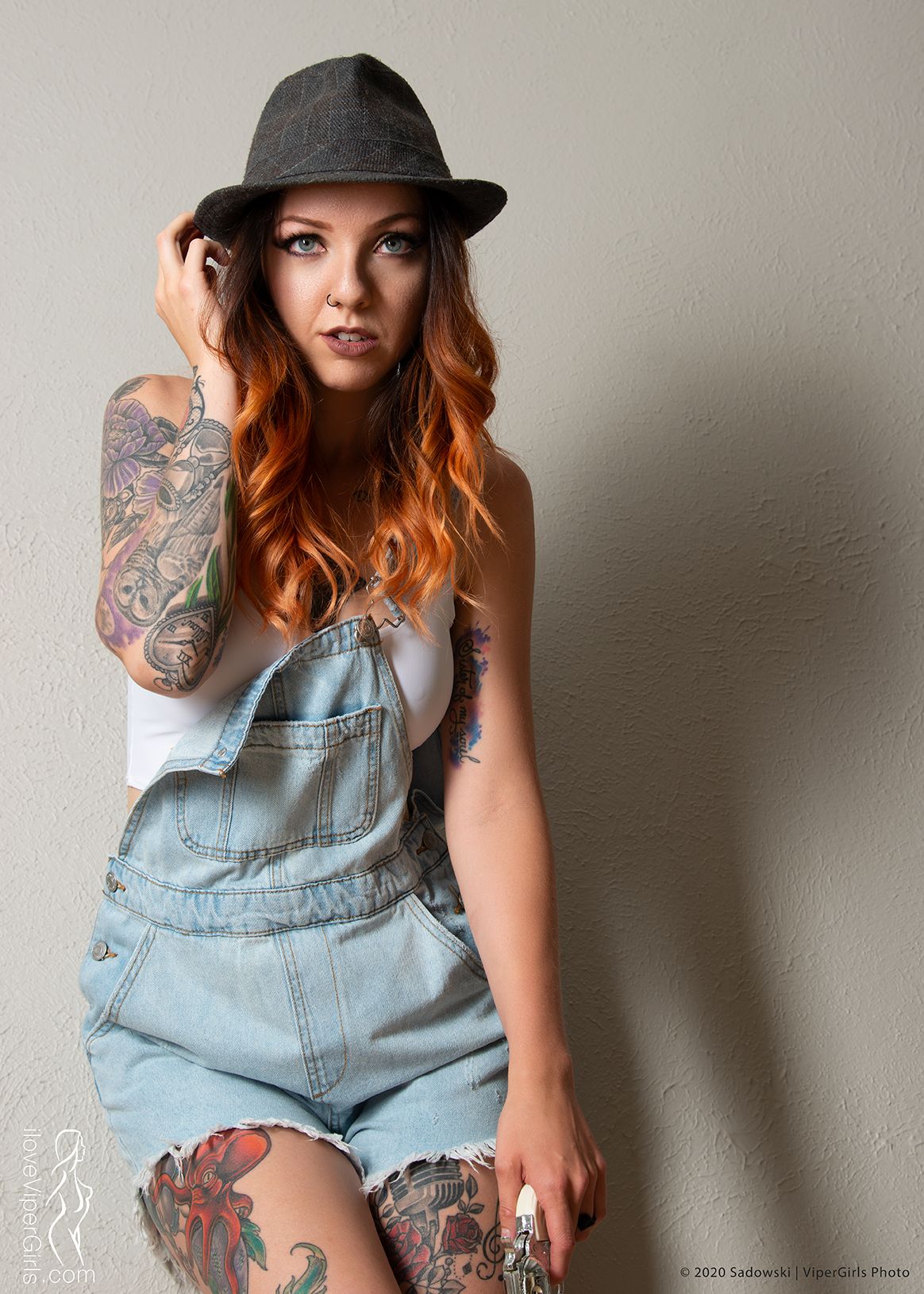 ILoveViperGirls Photoshoot with Skyla. Overalls and Sunflowers. Tattoo Model.